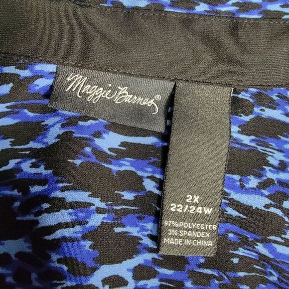 Maggie Barnes Top Plus Size 2X 22/24W Tab Sleeve Stretch Collared Button Up Blue - Picture 5 of 6